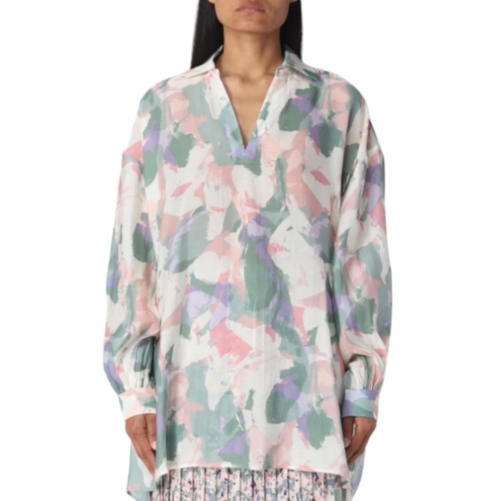 BOSS Hugo Boss Top Abstract Pastel Print Barry Shirt V Neck Blouse Oversized